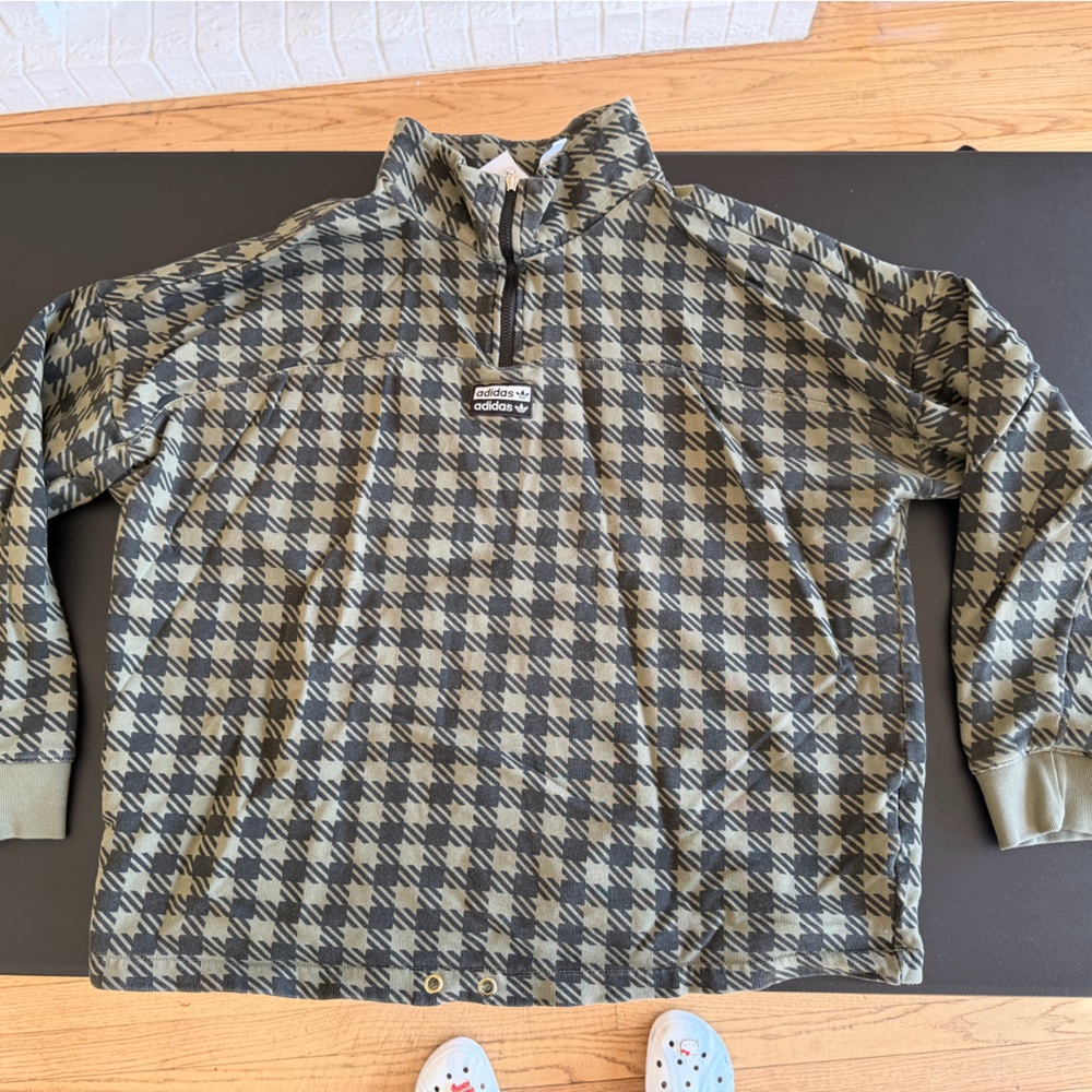 adidas Olive Green & Black Houndstooth Zip Hoodie